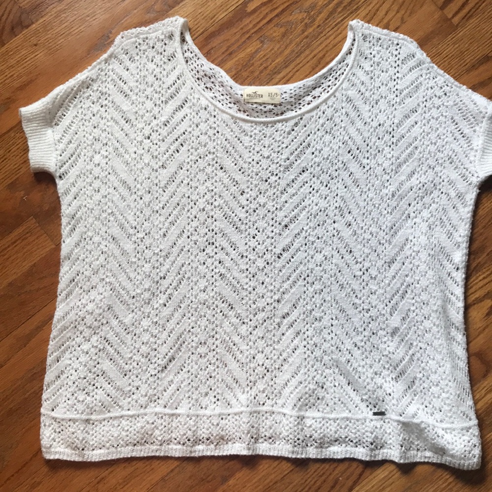 White crochet short sleeve sweater